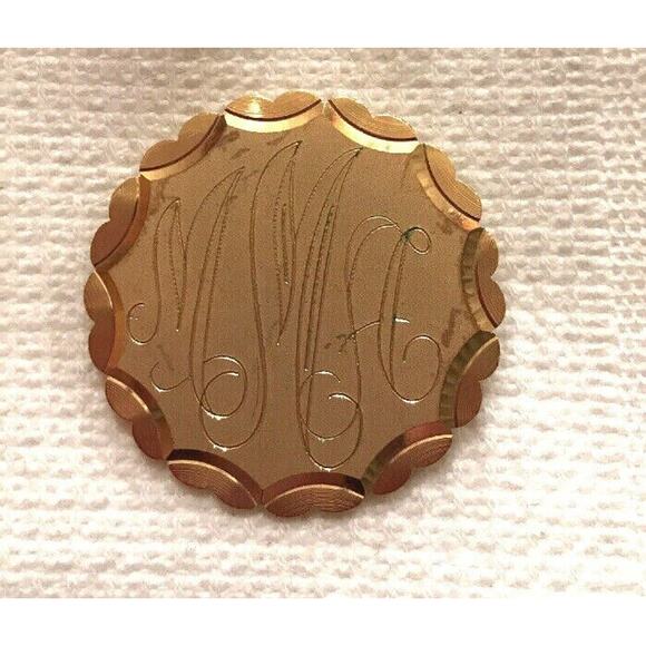 Vintage Signed Lamode Pin Goldtone with Initials "MMA" 1 1/4" Round Brooch - Picture 1 of 6